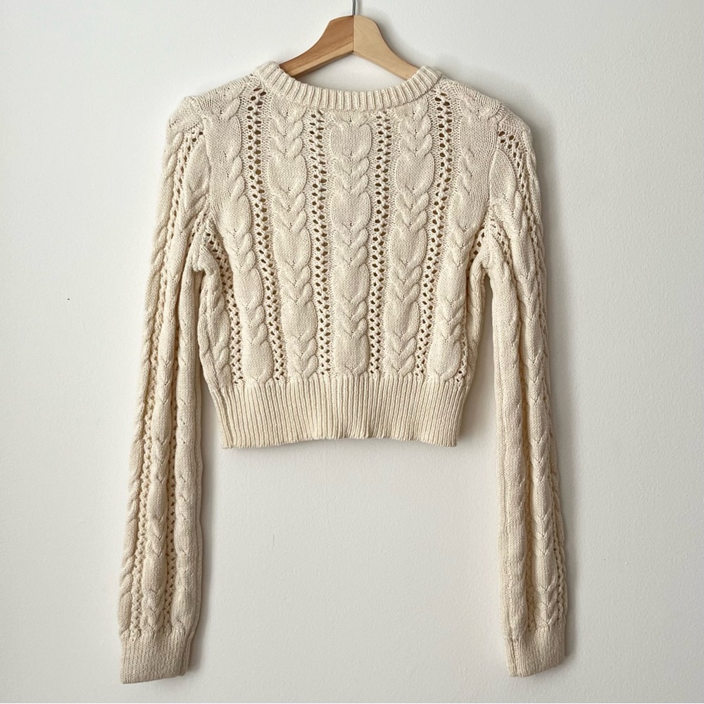 NWT Freshman 1996 Women's Ivory Cable Knit Cropped Cardigan Embroidery Size S - Picture 4 of 5